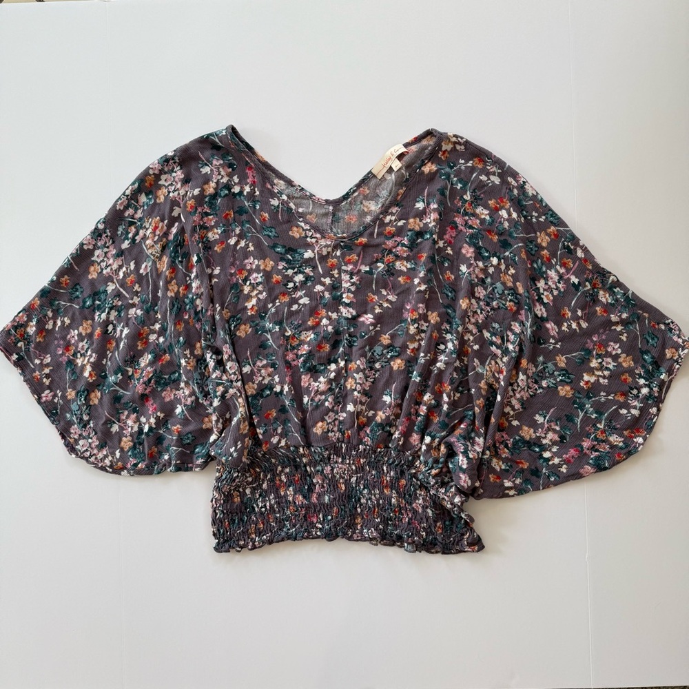 Hailey & Co Floral Crinkle Women's Top/Blouse with Loose Sleeves - Multicolor